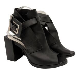 Zara Women's Black Leather Open Toe Ankle Buckle Heels Size 37 / 6.5